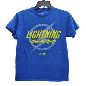 Six Flags The Flash Lightning Gave Me Abs Graphic Souvenir Tee Men's Unisex Sz S